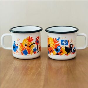 Duck And Friends Enamel Camping Mugs Decorative Duck Cups Set Of 2 by Kurzgesagt